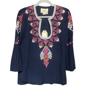 Figue Embroidered Cortney‎ Top Bell Sleeves Bohemian Peasant Festive Size S